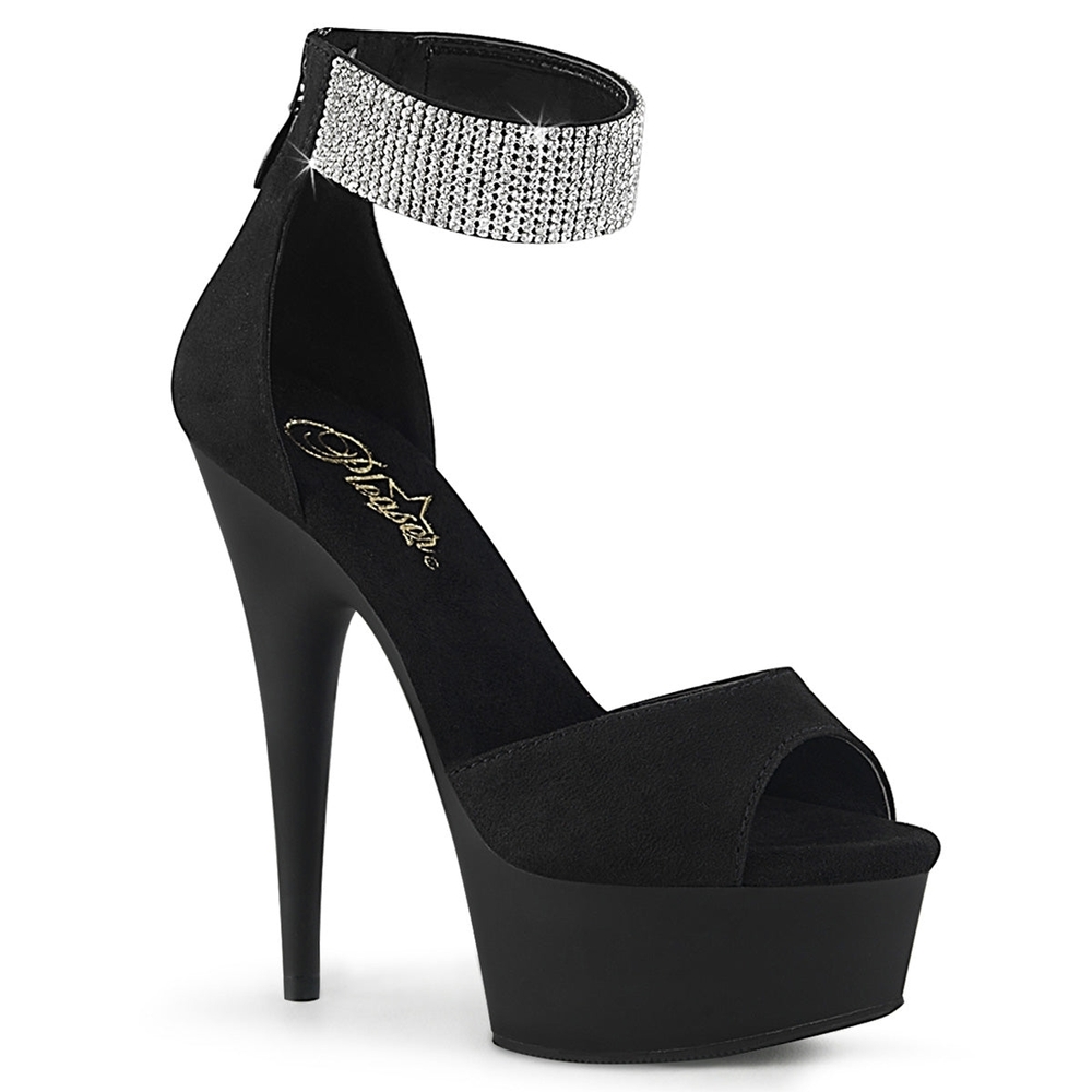 Pleaser Chic Black Heels with Sparkling Ankle Strap